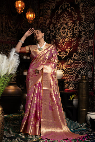 Indyancart GR Women's Vedika Purple Jimmi Choo Zari Woven Saree