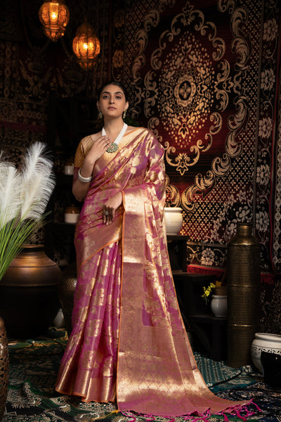 Indyancart GR Women's Vedika Purple Jimmi Choo Zari Woven Saree