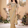 Women's Pure Georgette Beige Embellished Designer Saree With Blouse Piece