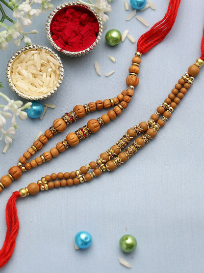 Anouk Set Of 2 Brown Beaded Rakhi With Roli Rice & Greeting Card