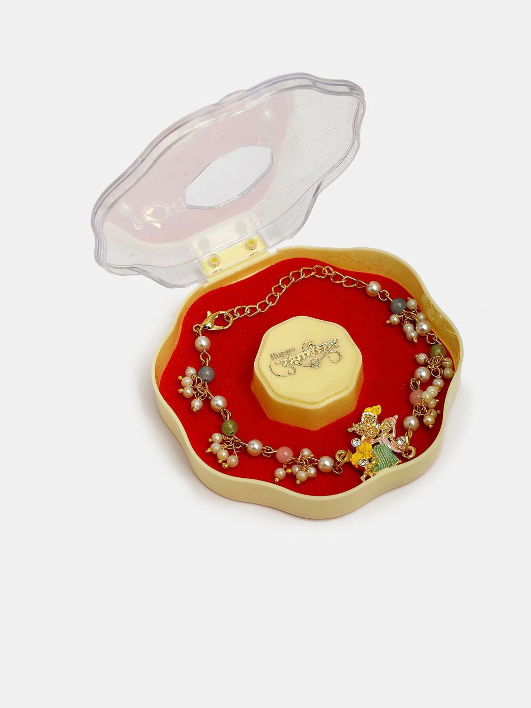 Anouk Unisex Set Of 2 Multicolor Gold-Toned Radha Krishna Beaded Bhaiya Bhabhi Rakhi