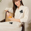 Dhiyona IE Floral Embroidered Mandarin Collar Thread Work Pure Cotton A-Line Kurta & Palazzo