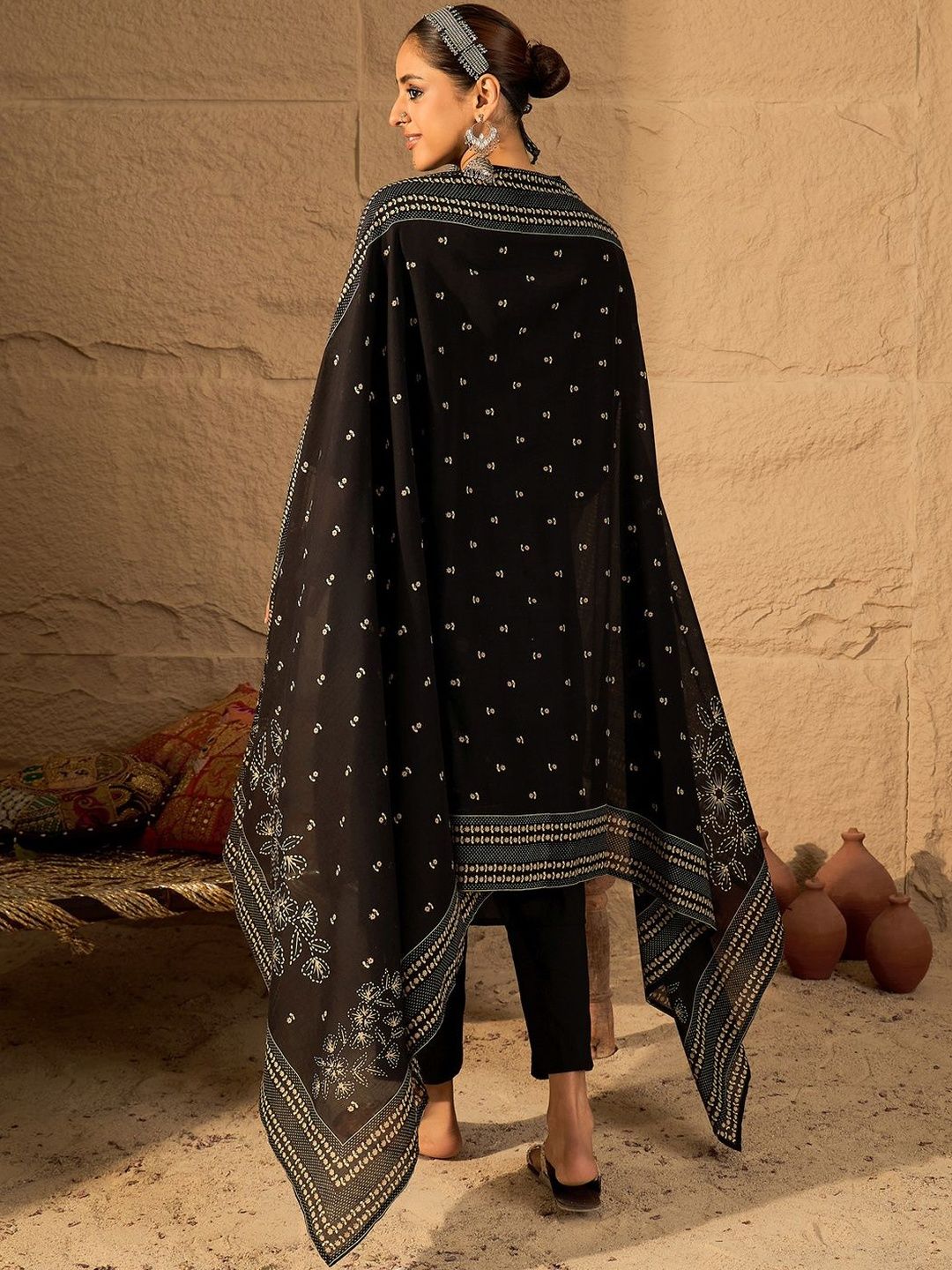 Women Ethnic Motifs Embroidered Cotton Kurta with Trousers & Dupatta