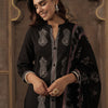 Dhiyona IE Embroidered Mandarin Collar Thread Work Pure Cotton Kurta With Trousers & Dupatta