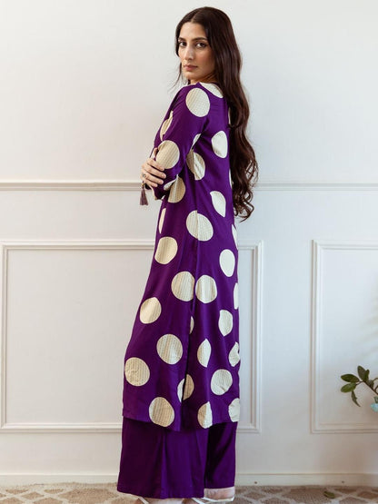 Women Printed Regular Beads and Stones A-Line Kurta with Palazzos
