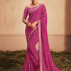 Women's Georgette Magenta Zari Embroidered Designer Saree With Blouse Piece