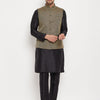 Men's Black Silk Blend Straight Jacket  Kurta and Pyjama Set