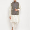 Men's Cream Silk Blend Straight Jacket  Kurta and Pyjama Set