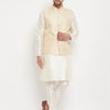 Men's Cream Silk Blend Straight Jacket  Kurta and Pyjama Set