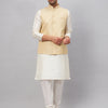 Men's Cream Silk Blend Straight Jacket  Kurta and Pyjama Set