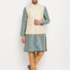 Men's Aqua Silk Blend Straight Jacket  Kurta and Pyjama Set