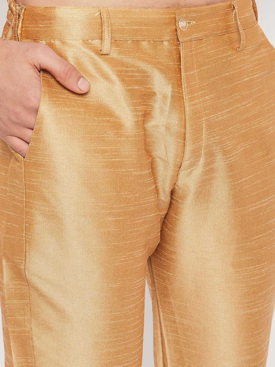 Men's Beige Silk Blend Straight Jacket  Kurta and Pyjama Set
