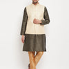 Men's Black Silk Blend Straight Jacket  Kurta and Pyjama Set