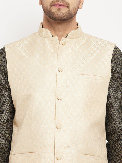 Men's Black Silk Blend Straight Jacket  Kurta and Pyjama Set