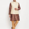 Men's Maroon Silk Blend Straight Jacket  Kurta and Pyjama Set