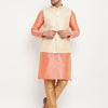 Men's Pink Silk Blend Straight Jacket  Kurta and Pyjama Set