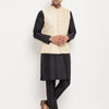 Men's Black Silk Blend Straight Jacket  Kurta and Pyjama Set
