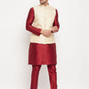 Men's Maroon Silk Blend Straight Jacket  Kurta and Pyjama Set