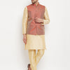 Men's Gold Silk Blend Straight Jacket  Kurta and Pyjama Set