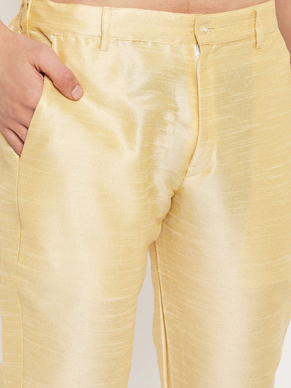 Men's Gold Silk Blend Straight Jacket  Kurta and Pyjama Set