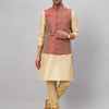 Men's Gold Silk Blend Straight Jacket  Kurta and Pyjama Set