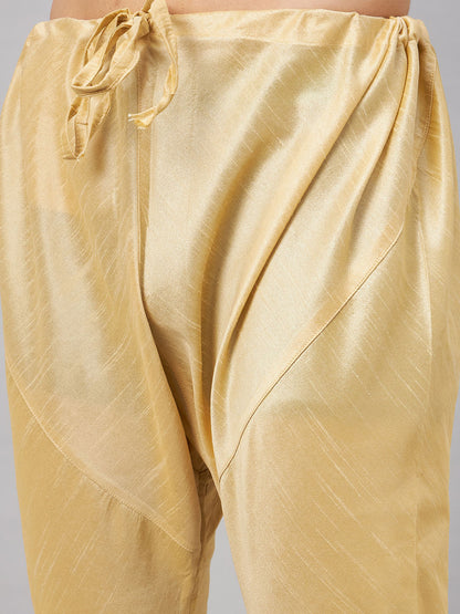 Men's Gold Silk Blend Straight Jacket  Kurta and Pyjama Set