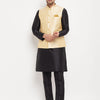 Men's Black Silk Blend Straight Jacket  Kurta and Pyjama Set