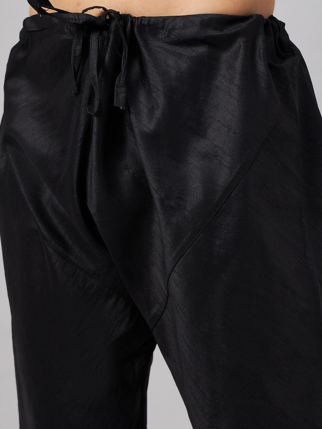 Men's Black Silk Blend Straight Jacket  Kurta and Pyjama Set