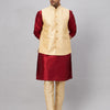 Men's Maroon Silk Blend Straight Jacket  Kurta and Pyjama Set