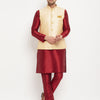 Men's Maroon Silk Blend Straight Jacket  Kurta and Pyjama Set