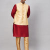 Men's Maroon Silk Blend Straight Jacket  Kurta and Pyjama Set