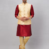 Men's Maroon Silk Blend Straight Jacket  Kurta and Pyjama Set