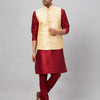 Men's Maroon Silk Blend Straight Jacket  Kurta and Pyjama Set