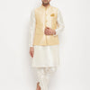 Men's Cream Silk Blend Straight Jacket  Kurta and Pyjama Set