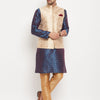 Men's Blue Silk Blend Straight Jacket  Kurta and Pyjama Set