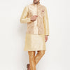 Men's Gold Silk Blend Straight Jacket  Kurta and Pyjama Set