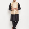 Men's Black Silk Blend Straight Jacket  Kurta and Pyjama Set