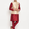 Men's Maroon Silk Blend Straight Jacket  Kurta and Pyjama Set
