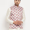 Men's Cream Silk Blend Straight Jacket  Kurta and Pyjama Set