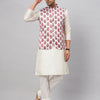 Men's Cream Silk Blend Straight Jacket  Kurta and Pyjama Set