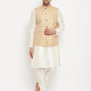 Men's Cream Silk Blend Straight Jacket  Kurta and Pyjama Set