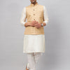 Men's Cream Silk Blend Straight Jacket  Kurta and Pyjama Set