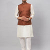 Men's Cream Silk Blend Straight Jacket  Kurta and Pyjama Set