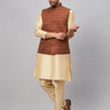 Men's Gold Silk Blend Straight Jacket  Kurta and Pyjama Set