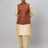 Men's Gold Silk Blend Straight Jacket  Kurta and Pyjama Set