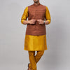 Men's Mustard Silk Blend Straight Jacket  Kurta and Pyjama Set