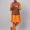 Men's Orange Silk Blend Straight Jacket  Kurta and Pyjama Set