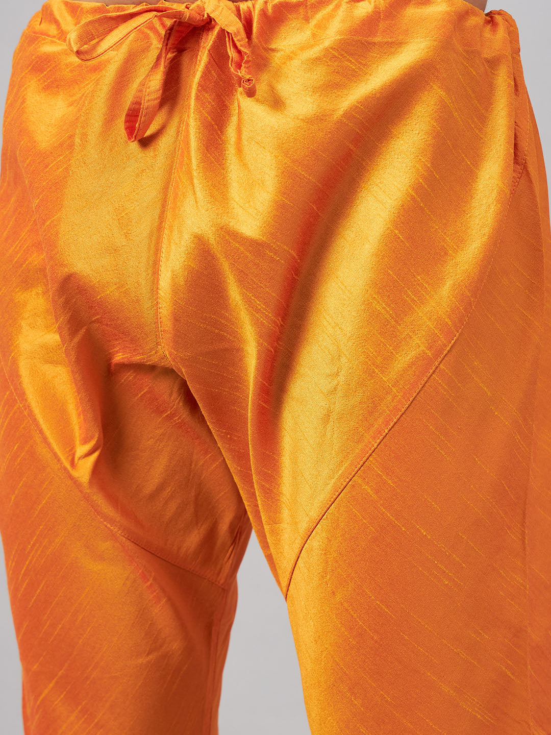 Men's Orange Silk Blend Straight Jacket  Kurta and Pyjama Set