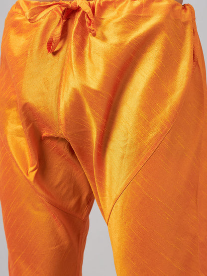 Men's Orange Silk Blend Straight Jacket  Kurta and Pyjama Set