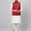 Men's Cream Silk Blend Straight Jacket  Kurta and Pyjama Set